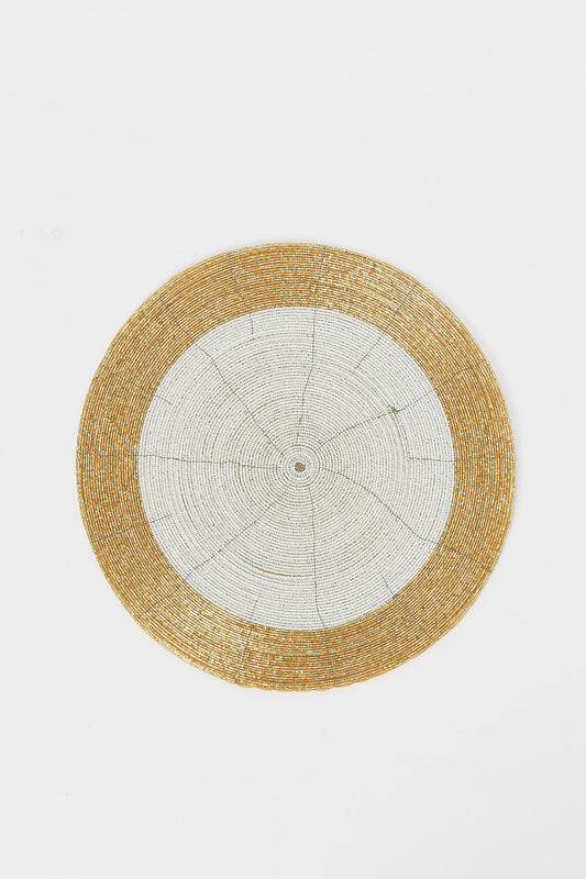 Redtag-Gold-/-White-Round-Beaded-Placemat-Category:Placemats-&-Coasters,-Colour:Assorted,-Deals:5-FOR-100,-Deals:New-In,-Filter:Home-Dining,-H1:HMW,-H2:DIN,-H3:KIS,-H4:MAC,-HMW-DIN-Kitchen-Accessories,-New-In-HMW-DIN,-Non-Sale,-S23B,-Season:S23B,-Section:Homewares-Home-Dining-