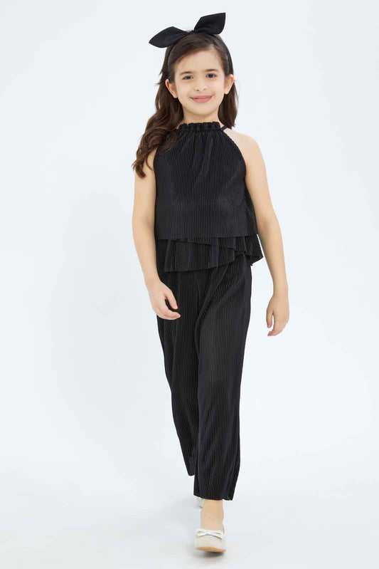 Redtag-Girls-Black-Pleated-Sleeveless-Jumpsuit-Category:Jumpsuits,-Colour:Black,-Deals:New-In,-Filter:Girls-(2-to-8-Yrs),-GIR-Jumpsuits,-New-In-GIR-APL,-Non-Sale,-RMD,-S23C,-Section:Girls-(0-to-14Yrs)-Girls-2 to 8 Years
