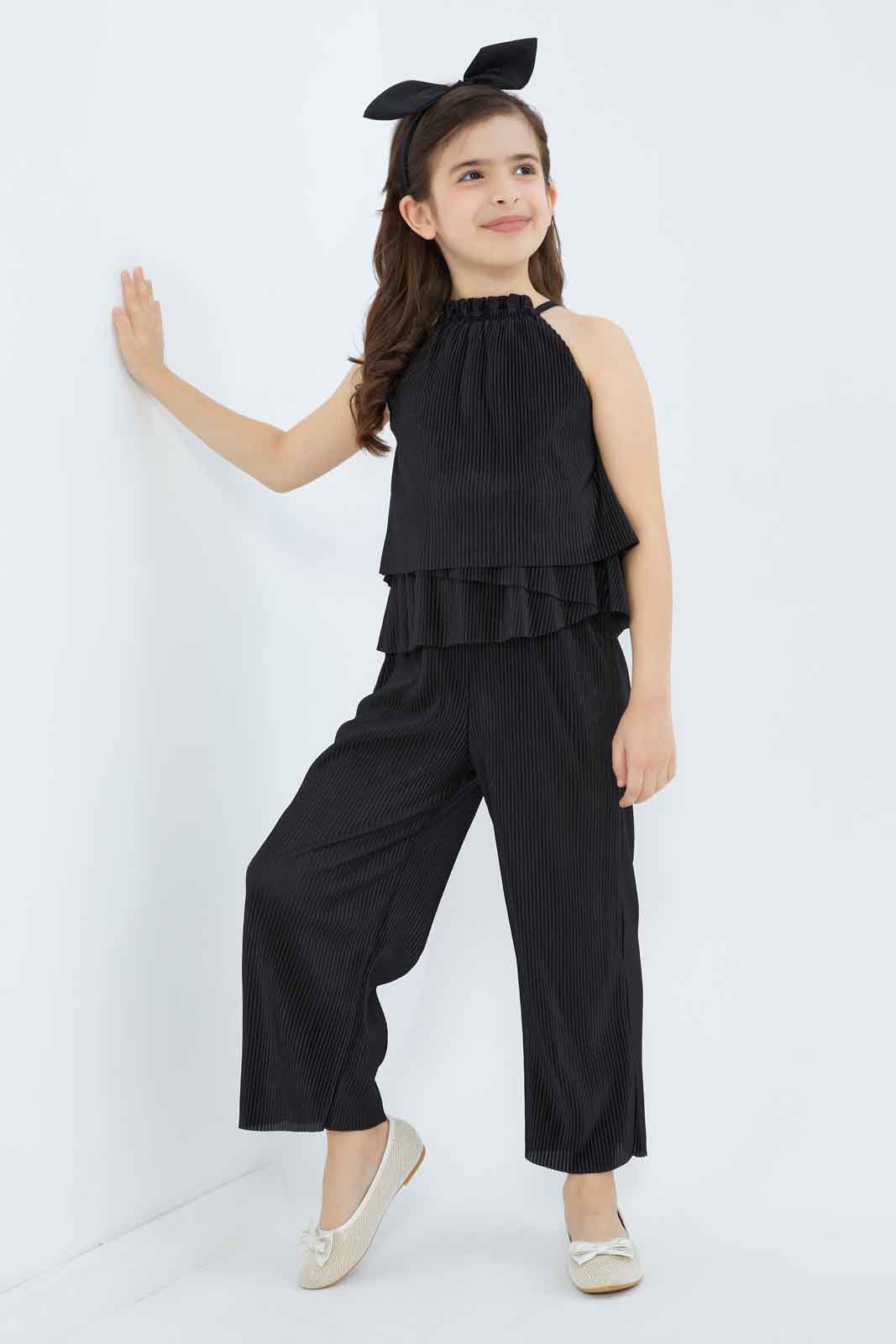 Redtag-Girls-Black-Pleated-Sleeveless-Jumpsuit-Category:Jumpsuits,-Colour:Black,-Deals:New-In,-Filter:Girls-(2-to-8-Yrs),-GIR-Jumpsuits,-New-In-GIR-APL,-Non-Sale,-RMD,-S23C,-Section:Girls-(0-to-14Yrs)-Girls-2 to 8 Years
