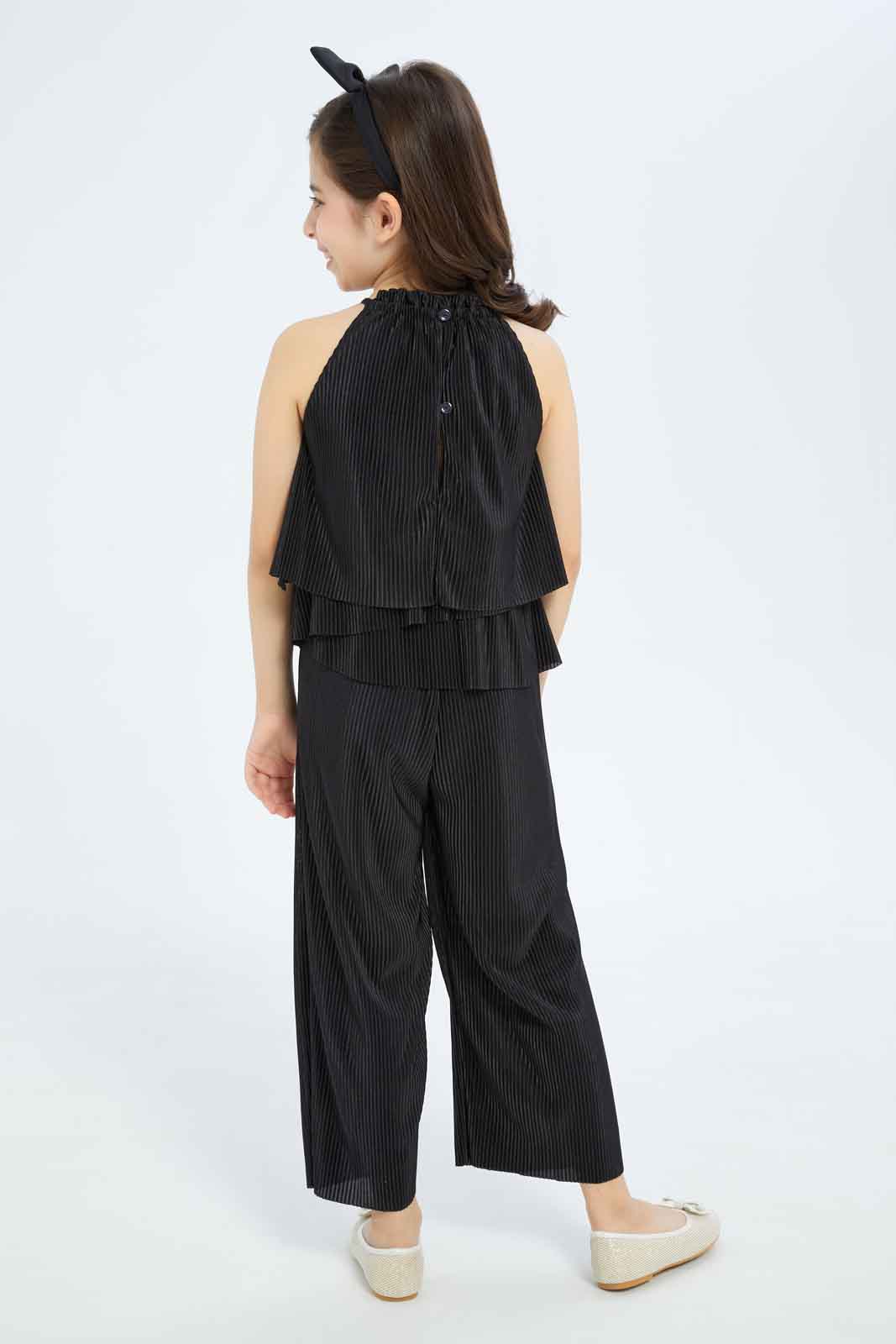 Redtag-Girls-Black-Pleated-Sleeveless-Jumpsuit-Category:Jumpsuits,-Colour:Black,-Deals:New-In,-Filter:Girls-(2-to-8-Yrs),-GIR-Jumpsuits,-New-In-GIR-APL,-Non-Sale,-RMD,-S23C,-Section:Girls-(0-to-14Yrs)-Girls-2 to 8 Years