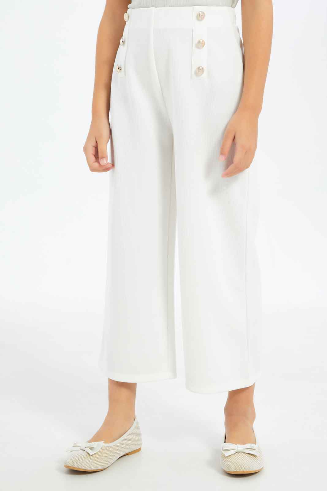 Redtag-Girls-White-High-Waisted-Wideleg-Pants-Category:Trousers,-Colour:White,-Deals:New-In,-Filter:Girls-(2-to-8-Yrs),-GIR-Trousers,-New-In-GIR-APL,-Non-Sale,-RMD,-S23C,-Section:Girls-(0-to-14Yrs)-Girls-2 to 8 Years