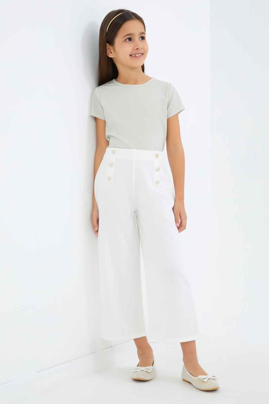 Redtag-Girls-White-High-Waisted-Wideleg-Pants-Category:Trousers,-Colour:White,-Deals:New-In,-Filter:Girls-(2-to-8-Yrs),-GIR-Trousers,-New-In-GIR-APL,-Non-Sale,-RMD,-S23C,-Section:Girls-(0-to-14Yrs)-Girls-2 to 8 Years