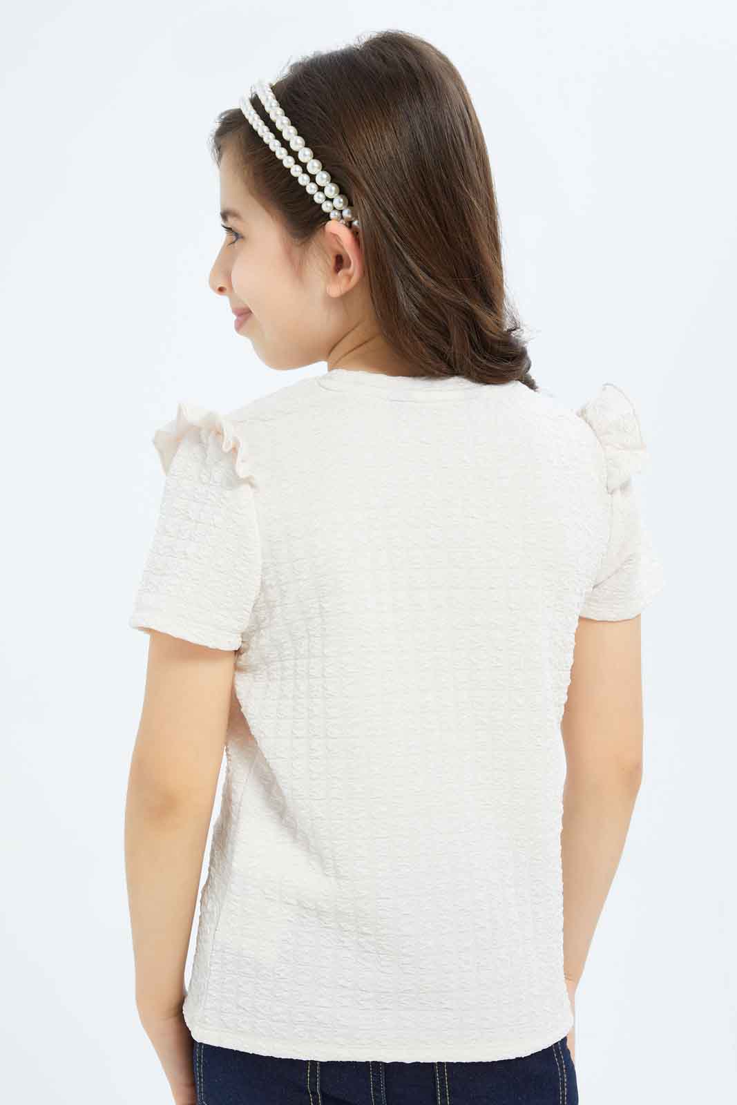 Redtag-Girls-Peach-Textured-Top-With-Attached-Ribbon-On-Chest-Category:Jackets,-Colour:Apricot,-Deals:New-In,-Filter:Girls-(2-to-8-Yrs),-GIR-Jackets,-New-In-GIR-APL,-Non-Sale,-RMD,-S23C,-Section:Girls-(0-to-14Yrs)--