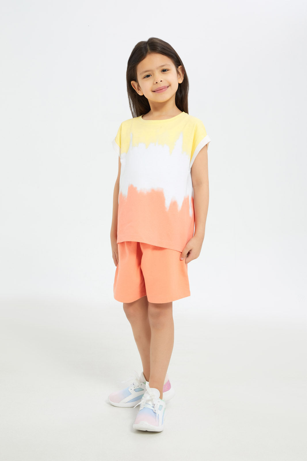 Redtag-Girls-Yellow-Ie-Dye-Tee-Category:T-Shirts,-Colour:Yellow,-Deals:New-In,-Filter:Girls-(2-to-8-Yrs),-GIR-T-Shirts,-H1:KWR,-H2:GIR,-H3:TSH,-H4:CAT,-New-In-GIR-APL,-Non-Sale,-Promo:TBL,-S23C,-Season:S23C,-Section:Girls-(0-to-14Yrs),-TBL-Girls-2 to 8 Years