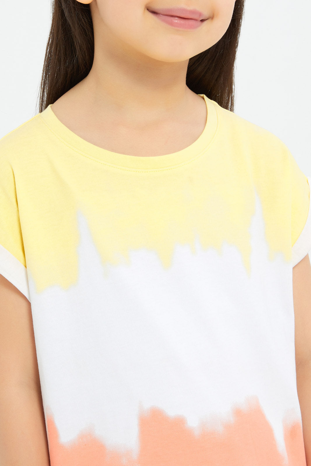 Redtag-Girls-Yellow-Ie-Dye-Tee-Category:T-Shirts,-Colour:Yellow,-Deals:New-In,-Filter:Girls-(2-to-8-Yrs),-GIR-T-Shirts,-H1:KWR,-H2:GIR,-H3:TSH,-H4:CAT,-New-In-GIR-APL,-Non-Sale,-Promo:TBL,-S23C,-Season:S23C,-Section:Girls-(0-to-14Yrs),-TBL-Girls-2 to 8 Years