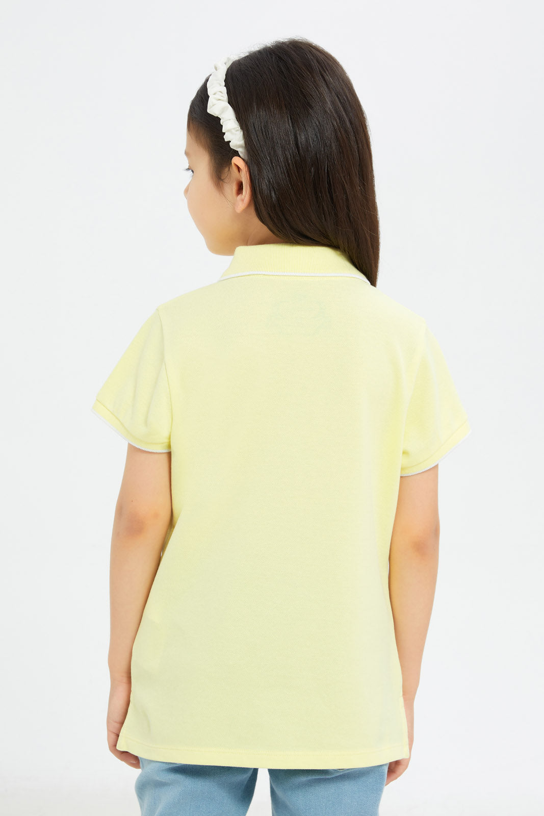 Redtag-Girls-Yellow-Solid-With-Embroidered-Polo-Shirt-Category:T-Shirts,-Colour:Yellow,-Deals:New-In,-Filter:Girls-(2-to-8-Yrs),-GIR-T-Shirts,-H1:KWR,-H2:GIR,-H3:TSH,-H4:CAT,-New-In-GIR-APL,-Non-Sale,-Promo:TBL,-S23C,-Season:S23C,-Section:Girls-(0-to-14Yrs),-TBL-Girls-2 to 8 Years