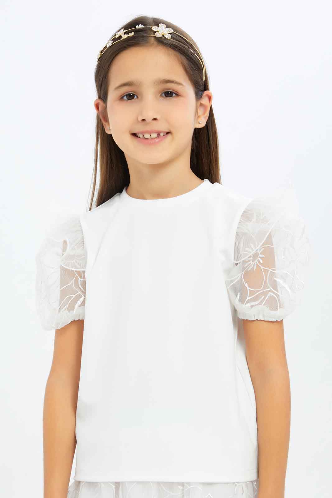 Redtag-Girls-White-Embroidered-Tshirt-And-Skirt-Set-Category:Sets,-Colour:White,-Deals:New-In,-Filter:Girls-(2-to-8-Yrs),-GIR-Sets,-New-In-GIR-APL,-Non-Sale,-RMD,-S23C,-Section:Girls-(0-to-14Yrs)-Girls-2 to 8 Years
