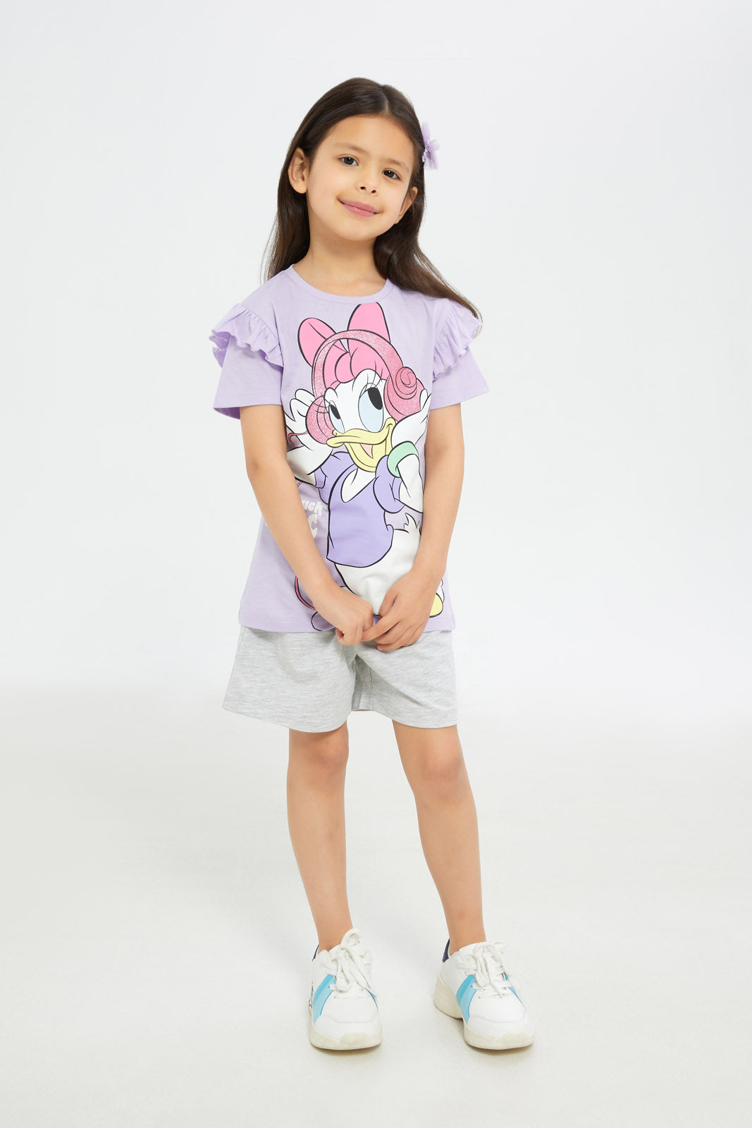 Redtag-Girls-Lilac-Daisy-Duck-Tshirt-Category:T-Shirts,-CHA,-CHR:CHR,-Colour:Lilac,-Deals:New-In,-Filter:Girls-(2-to-8-Yrs),-GIR-T-Shirts,-H1:KWR,-H2:GIR,-H3:TSH,-H4:CAT,-New-In-GIR-APL,-Non-Sale,-Promo:TBL,-S23C,-Season:S23C,-Section:Girls-(0-to-14Yrs),-TBL-Girls-2 to 8 Years