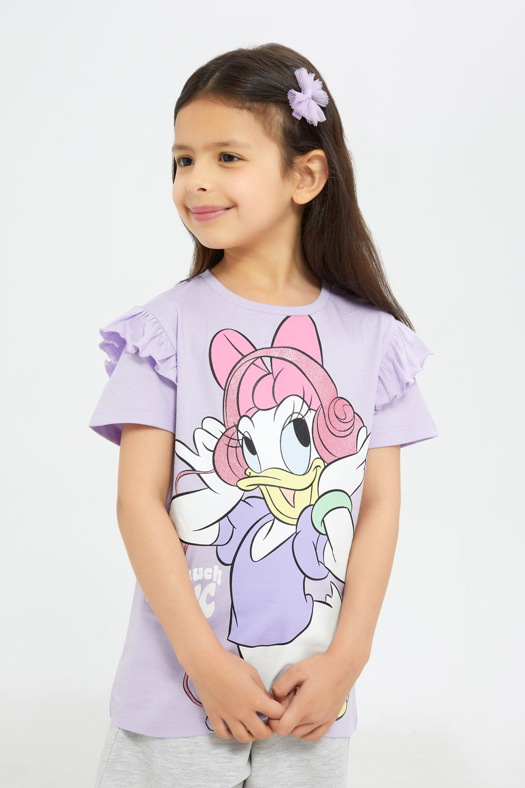 Redtag-Girls-Lilac-Daisy-Duck-Tshirt-Category:T-Shirts,-CHA,-CHR:CHR,-Colour:Lilac,-Deals:New-In,-Filter:Girls-(2-to-8-Yrs),-GIR-T-Shirts,-H1:KWR,-H2:GIR,-H3:TSH,-H4:CAT,-New-In-GIR-APL,-Non-Sale,-Promo:TBL,-S23C,-Season:S23C,-Section:Girls-(0-to-14Yrs),-TBL-Girls-2 to 8 Years