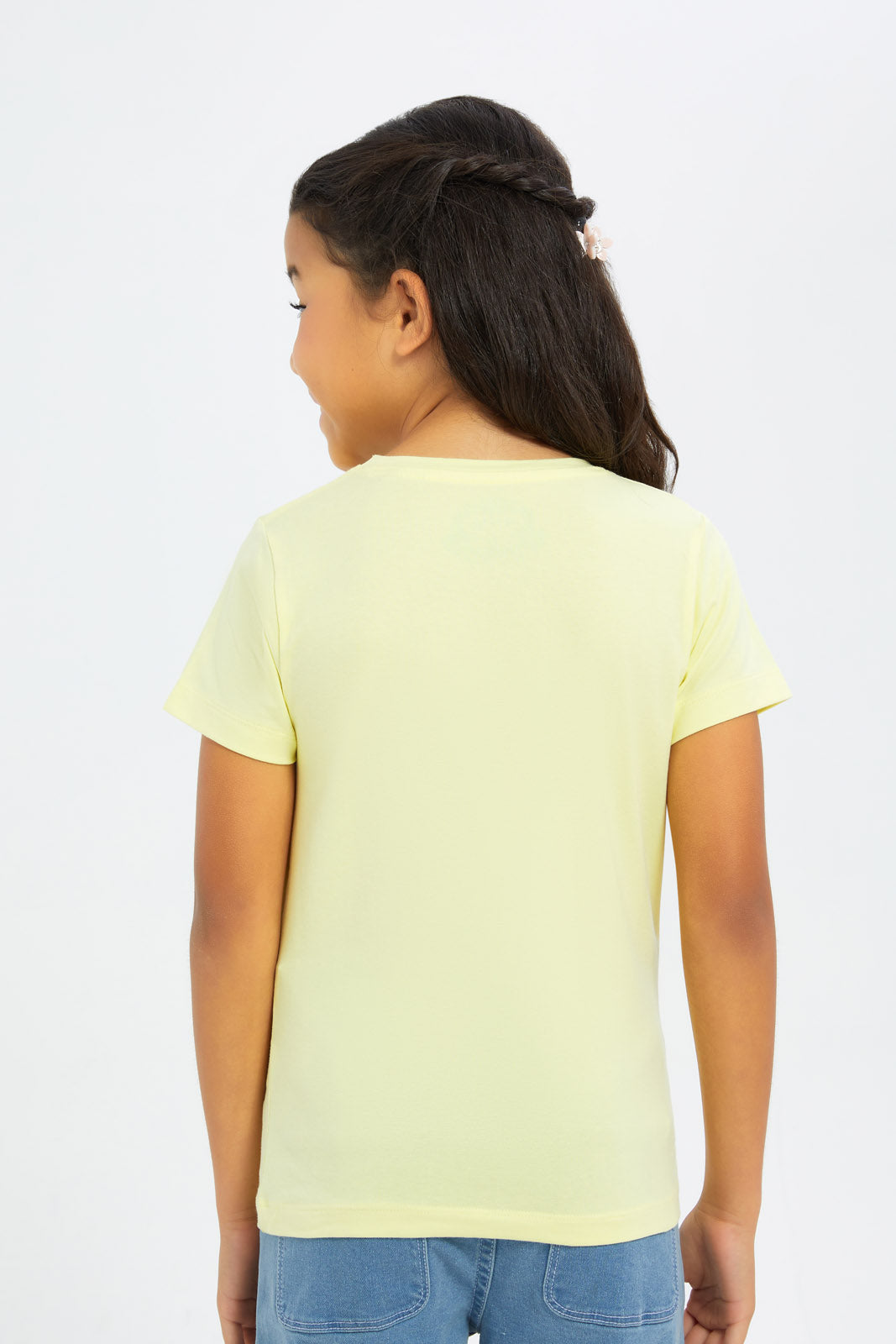 Redtag-Girls-Yellow-"Palm-Tree"-Foil-Print-Tshirt-Category:T-Shirts,-Colour:Yellow,-Deals:New-In,-Filter:Girls-(2-to-8-Yrs),-GIR-T-Shirts,-H1:KWR,-H2:GIR,-H3:TSH,-H4:CAT,-New-In-GIR-APL,-Non-Sale,-S23C,-Season:S23C,-Section:Girls-(0-to-14Yrs),-TBL-Girls-2 to 8 Years