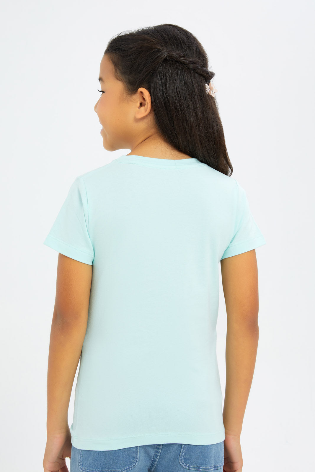 Redtag-Girls-Blue-"Tropical"-Foil-Print-Tshirt-Category:T-Shirts,-Colour:Blue,-Deals:New-In,-Filter:Girls-(2-to-8-Yrs),-GIR-T-Shirts,-H1:KWR,-H2:GIR,-H3:TSH,-H4:CAT,-New-In-GIR-APL,-Non-Sale,-S23C,-Season:S23C,-Section:Girls-(0-to-14Yrs),-TBL-Girls-2 to 8 Years