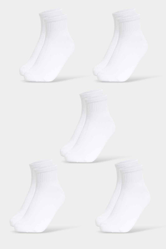 Redtag-Girls-Pack-Of-5--Sl.-Longer-Than-Ankle-Length-With-Cuff---White-365,-Category:Socks,-Colour:White,-Deals:New-In,-Filter:Senior-Girls-(8-to-14-Yrs),-GSR-Socks,-New-In-GSR-APL,-Non-Sale,-Section:Girls-(0-to-14Yrs)-Senior-Girls-9 to 14 Years