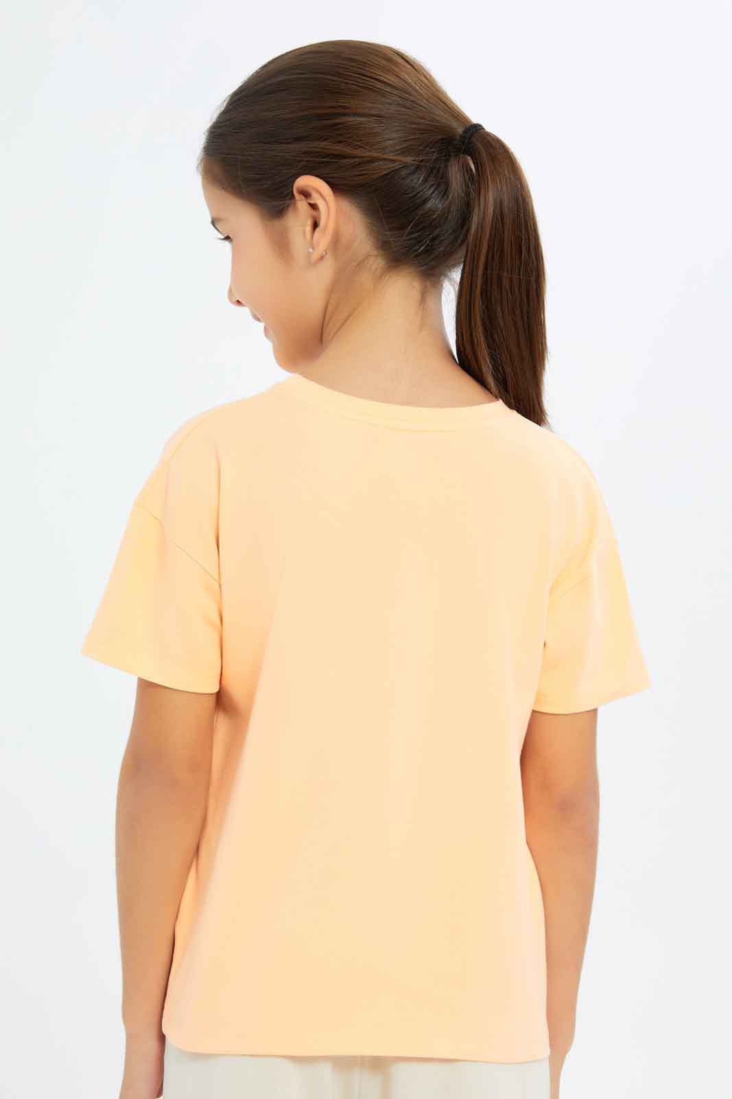 Redtag-Girls-Orange-"Fun-Day"-Sequins-Tshirt-Category:T-Shirts,-Colour:Orange,-Deals:New-In,-Filter:Girls-(2-to-8-Yrs),-GIR-T-Shirts,-New-In-GIR-APL,-Non-Sale,-S23C,-Section:Girls-(0-to-14Yrs),-TBL-Girls-2 to 8 Years