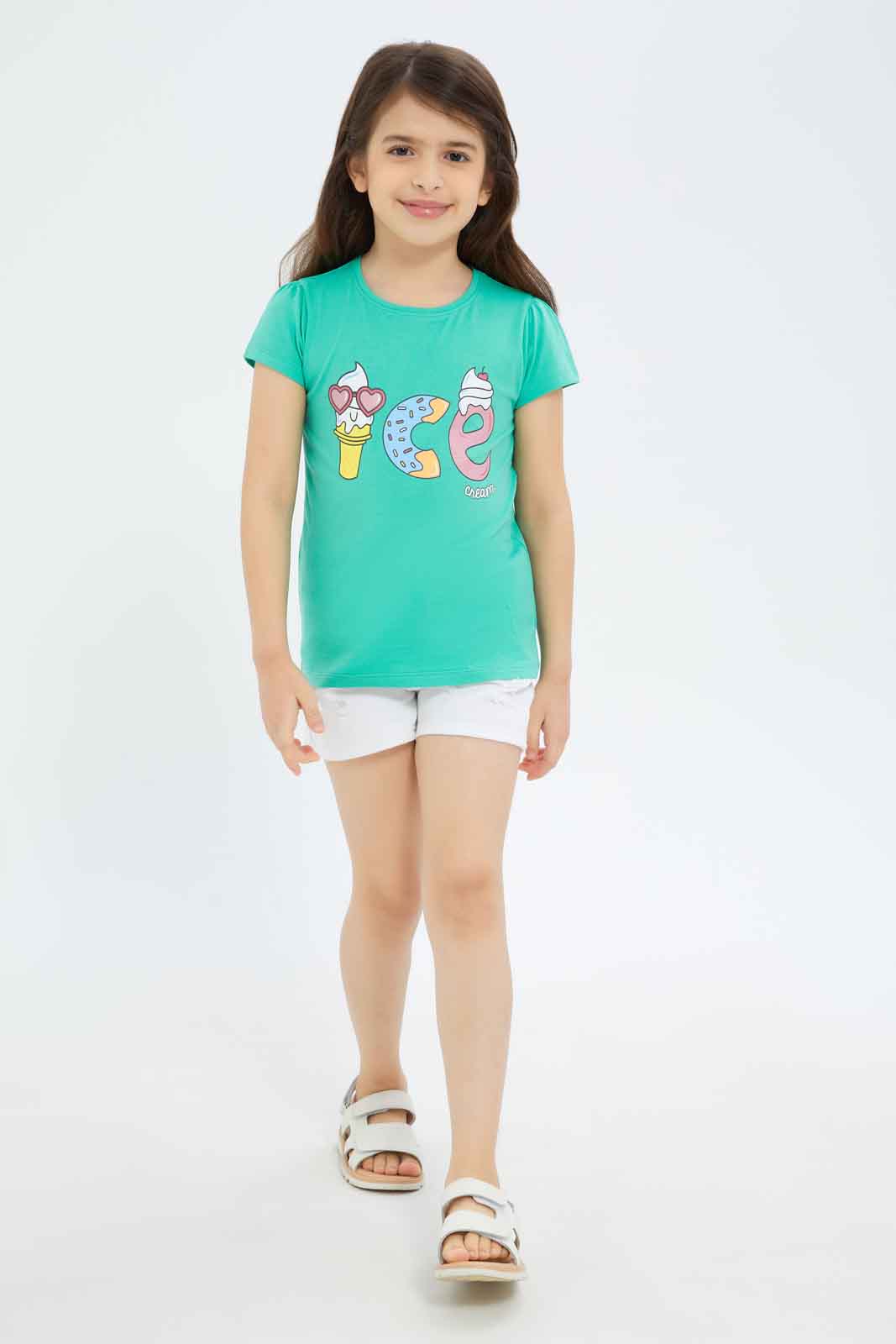 Redtag-Girls-Green-"Ice-Cream"-Print-Category:T-Shirts,-Colour:Green,-Deals:New-In,-Filter:Girls-(2-to-8-Yrs),-GIR-T-Shirts,-New-In-GIR-APL,-Non-Sale,-S23C,-Section:Girls-(0-to-14Yrs),-TBL-Girls-2 to 8 Years