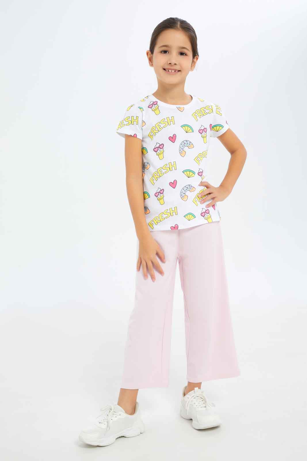 Redtag-Girls-White-"Fresh"-Allover-Print-Category:T-Shirts,-Colour:White,-Deals:New-In,-Filter:Girls-(2-to-8-Yrs),-GIR-T-Shirts,-New-In-GIR-APL,-Non-Sale,-S23C,-Section:Girls-(0-to-14Yrs),-TBL-Girls-2 to 8 Years