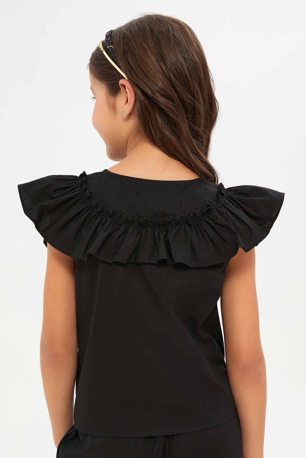Redtag-Girls-Ruffles-Collar-Co-Ord-Blouse--Black-Category:Blouses,-Colour:Black,-Deals:New-In,-Filter:Girls-(2-to-8-Yrs),-GIR-Blouses,-New-In-GIR-APL,-Non-Sale,-S23B,-Section:Girls-(0-to-14Yrs)-Girls-2 to 8 Years