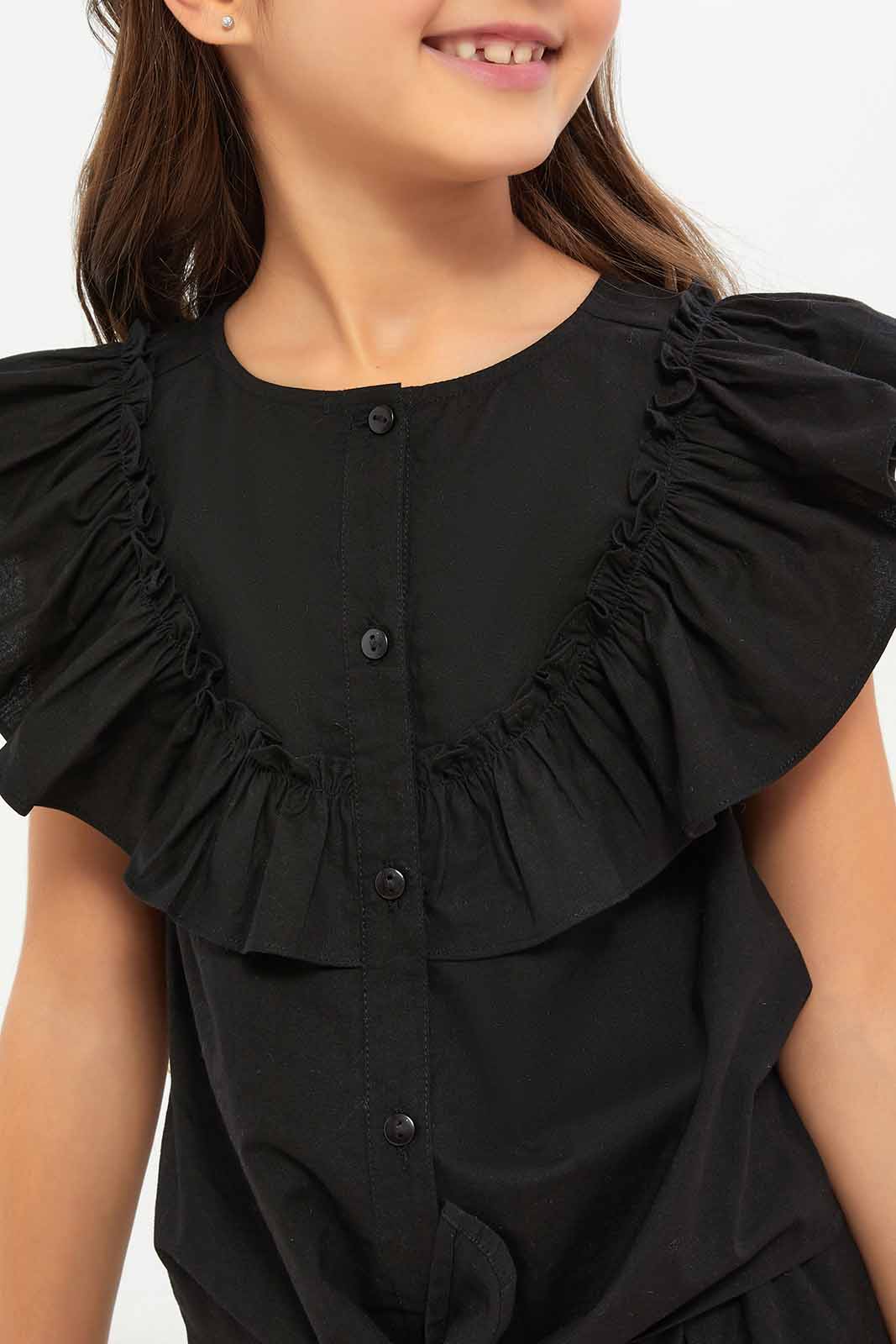 Redtag-Girls-Ruffles-Collar-Co-Ord-Blouse--Black-Category:Blouses,-Colour:Black,-Deals:New-In,-Filter:Girls-(2-to-8-Yrs),-GIR-Blouses,-New-In-GIR-APL,-Non-Sale,-S23B,-Section:Girls-(0-to-14Yrs)-Girls-2 to 8 Years
