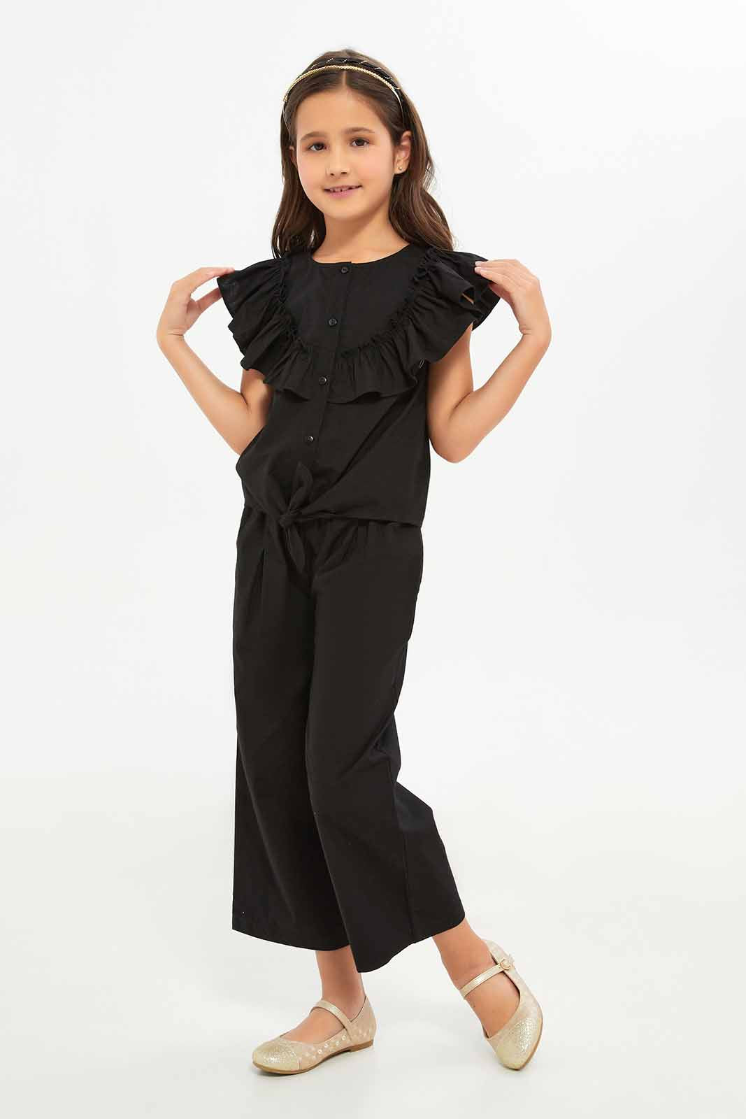 Redtag-Girls-Ruffles-Collar-Co-Ord-Blouse--Black-Category:Blouses,-Colour:Black,-Deals:New-In,-Filter:Girls-(2-to-8-Yrs),-GIR-Blouses,-New-In-GIR-APL,-Non-Sale,-S23B,-Section:Girls-(0-to-14Yrs)-Girls-2 to 8 Years