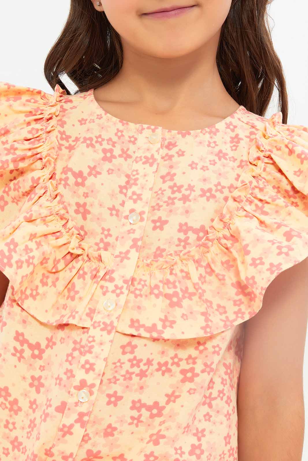 Redtag-Girls-Ruffles-Collar-Co-Ord-Blouse---Pink-Floral-Aop-Category:Blouses,-Colour:Apricot,-Deals:New-In,-Filter:Girls-(2-to-8-Yrs),-GIR-Blouses,-New-In-GIR-APL,-Non-Sale,-S23B,-Section:Girls-(0-to-14Yrs)-Girls-2 to 8 Years