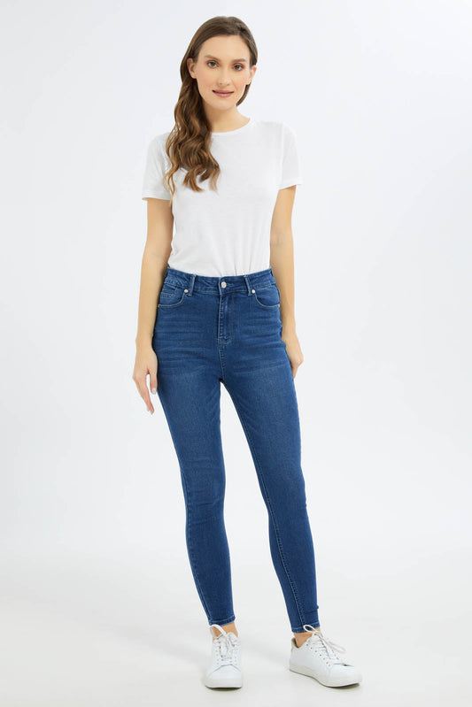 Redtag-Women-Medium-Wash-High-Waist-Skinny-Jeans-Category:Jeans,-Colour:Indigo,-Deals:New-In,-Filter:Women's-Clothing,-FIT-WALL-(FTW),-New-In-Women-APL,-Non-Sale,-S23C,-Section:Women,-Women-Jeans-Women's-
