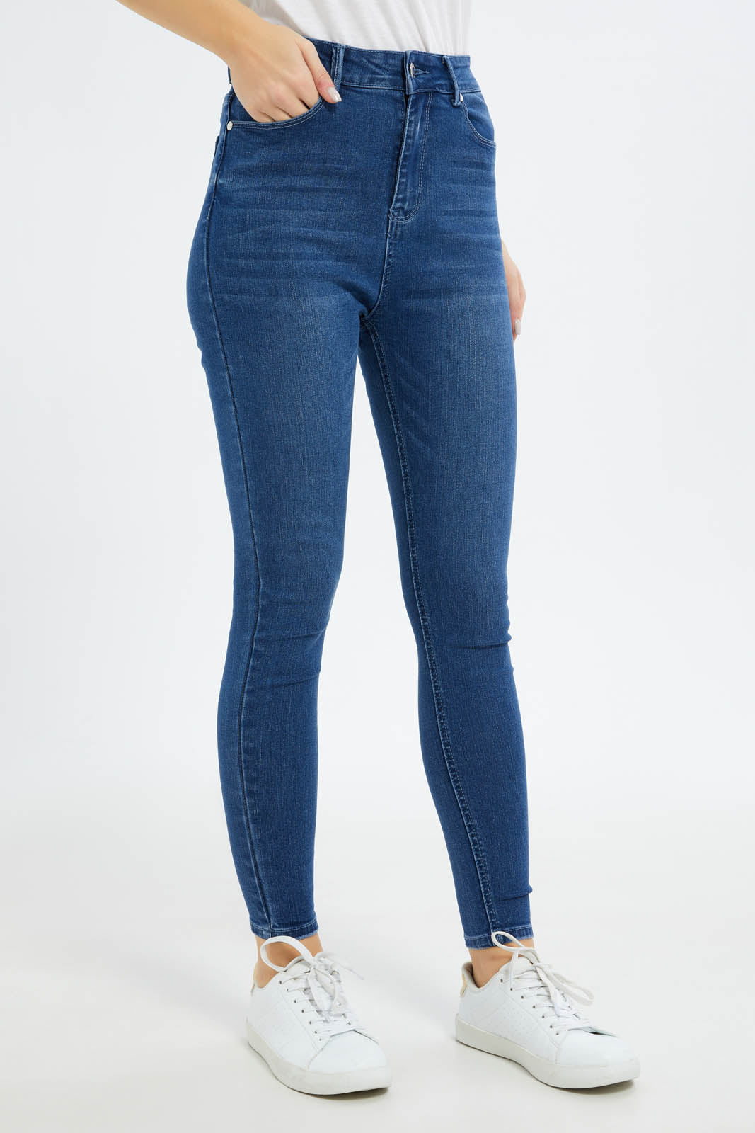 Redtag-Women-Medium-Wash-High-Waist-Skinny-Jeans-Category:Jeans,-Colour:Indigo,-Deals:New-In,-Filter:Women's-Clothing,-FIT-WALL-(FTW),-New-In-Women-APL,-Non-Sale,-S23C,-Section:Women,-Women-Jeans-Women's-