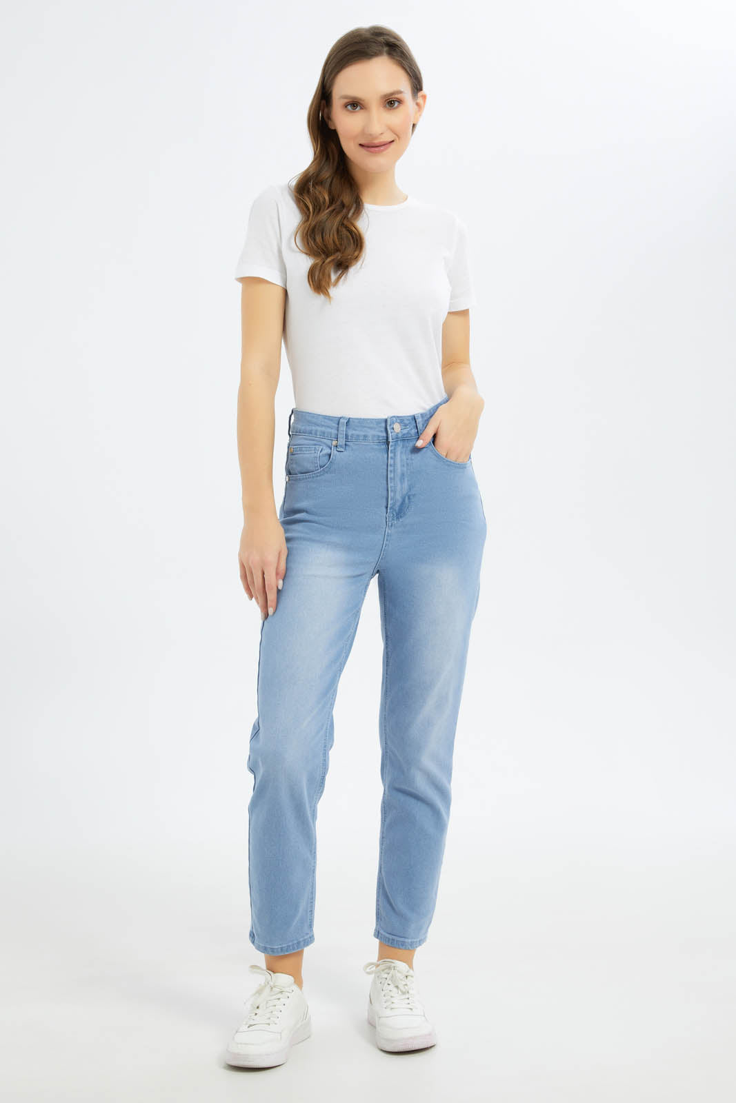Redtag-Women-Light-Wash-High-Waist-Mom-Jeans-Category:Jeans,-Colour:Light-Wash,-Deals:New-In,-Filter:Women's-Clothing,-FIT-WALL-(FTW),-New-In-Women-APL,-Non-Sale,-S23C,-Section:Women,-Women-Jeans-Women's-