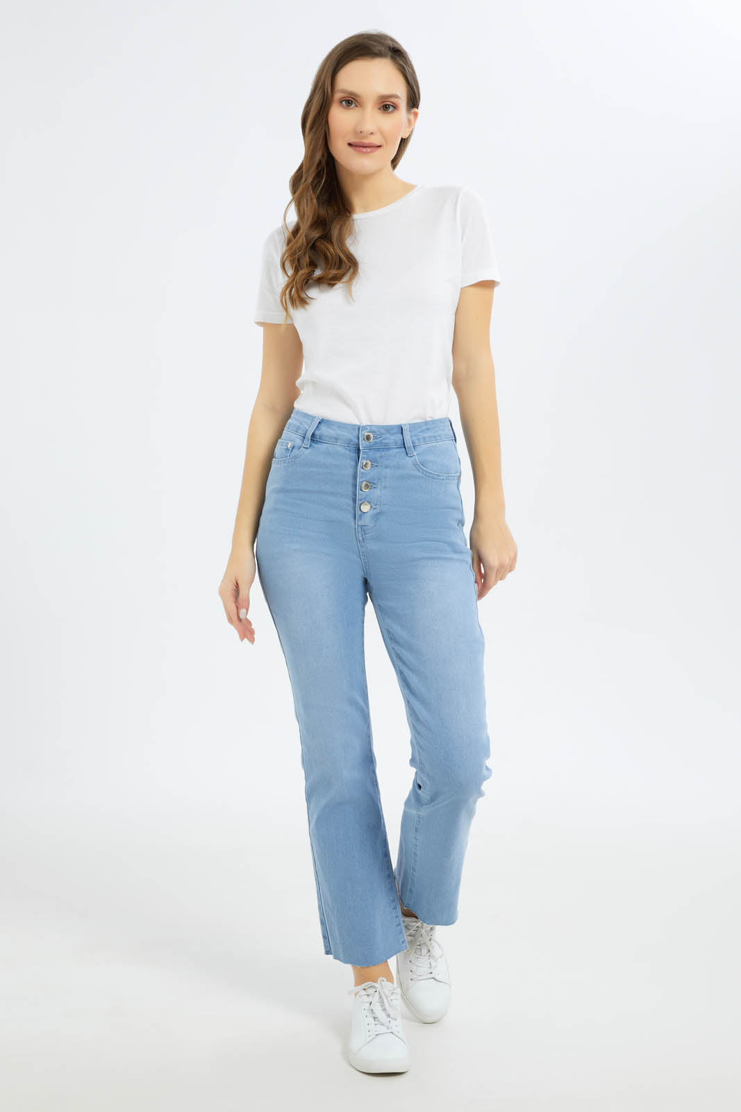 Redtag-Women-Medium-Wash-High-Waist-Fit-And-Flare-Jeans-With-Button-Detailing-Category:Jeans,-Colour:Indigo,-Deals:New-In,-Filter:Women's-Clothing,-New-In-Women-APL,-Non-Sale,-S23C,-Section:Women,-TBL,-Women-Jeans-Women's-