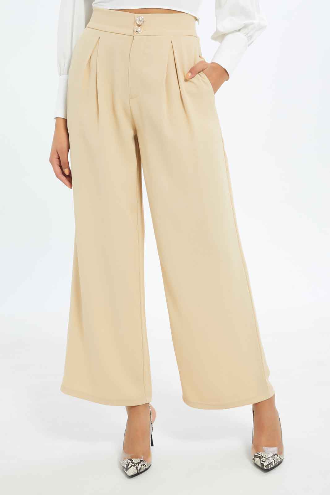 Redtag-Women-Button-Detail-Wide-Leg-Trouser-Category:Trousers,-Colour:Beige,-Deals:New-In,-Filter:Women's-Clothing,-New-In-Women-APL,-Non-Sale,-S23C,-Section:Women,-Women-Trousers-Women's-