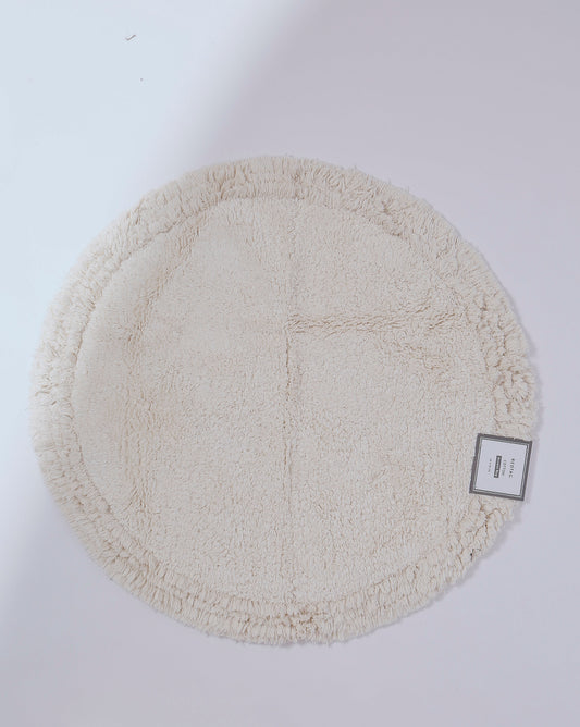 Cream Cotton Tufted Round Dhurrie