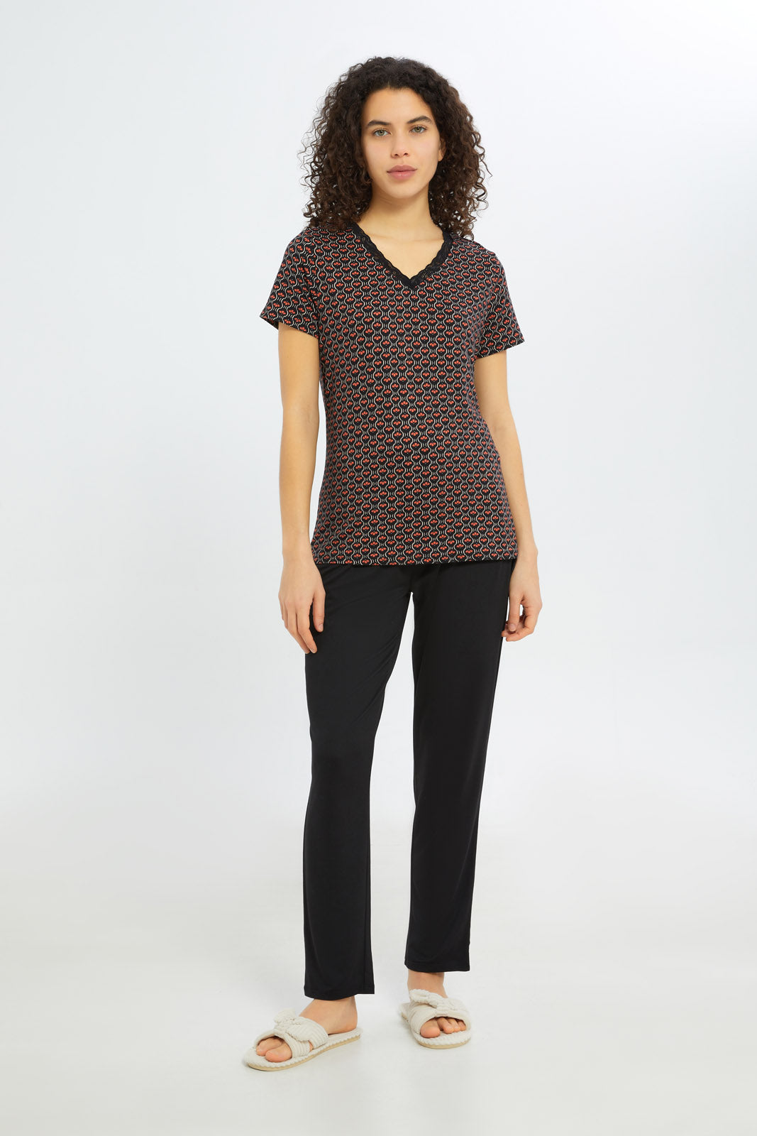 Redtag-Women-Assorted-Short-Sleeves-Pajama-Set-Bottom-Aop-Category:Pyjama-Sets,-Colour:Assorted,-Deals:New-In,-Filter:Women's-Clothing,-H1:LWR,-H2:LDN,-H3:NWR,-H4:PJS,-New-In-Women-APL,-Non-Sale,-Promo:TBL,-S23C,-Season:S23C,-Section:Women,-TBL,-Women-Pyjama-Sets--