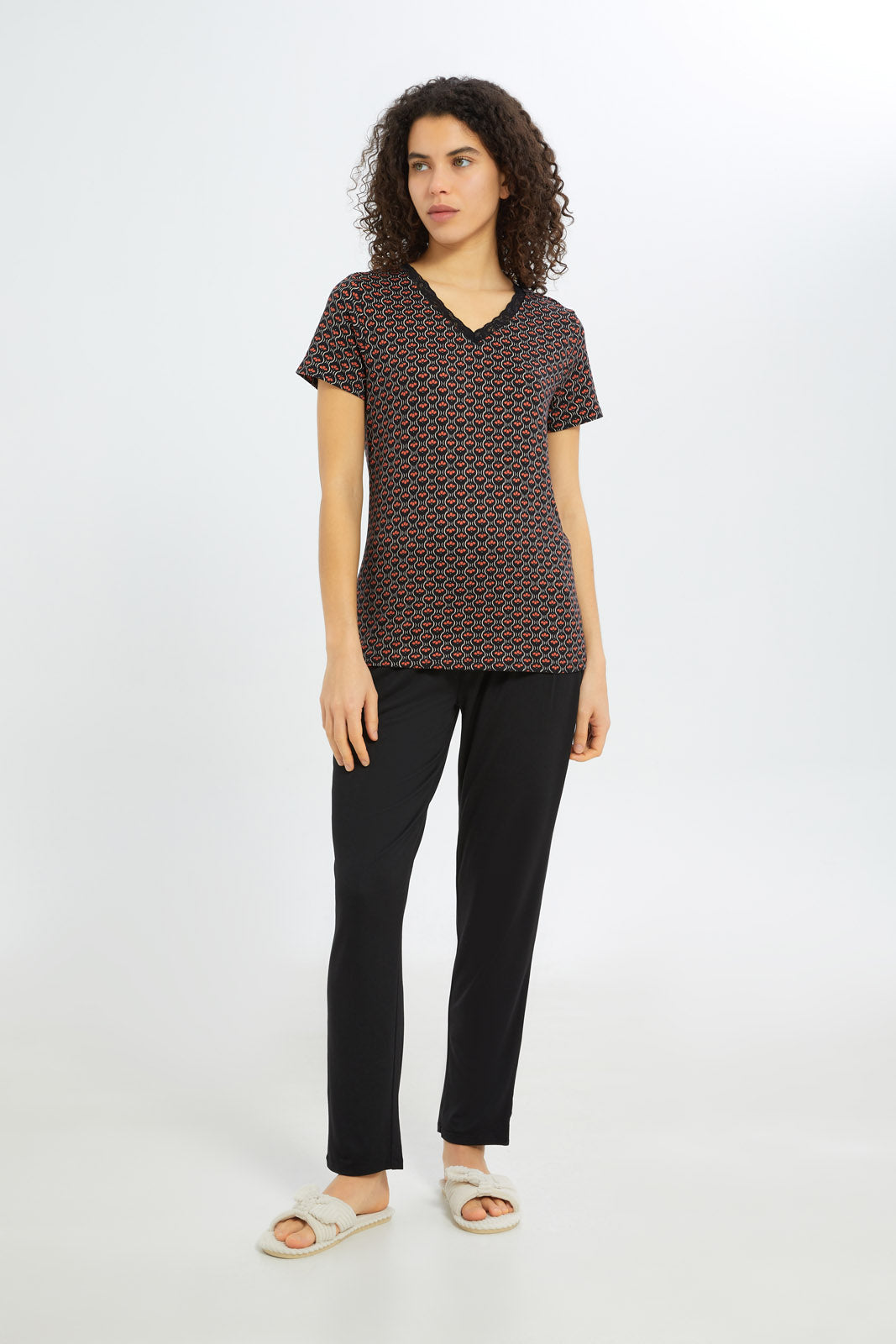 Redtag-Women-Assorted-Short-Sleeves-Pajama-Set-Bottom-Aop-Category:Pyjama-Sets,-Colour:Assorted,-Deals:New-In,-Filter:Women's-Clothing,-H1:LWR,-H2:LDN,-H3:NWR,-H4:PJS,-New-In-Women-APL,-Non-Sale,-Promo:TBL,-S23C,-Season:S23C,-Section:Women,-TBL,-Women-Pyjama-Sets--