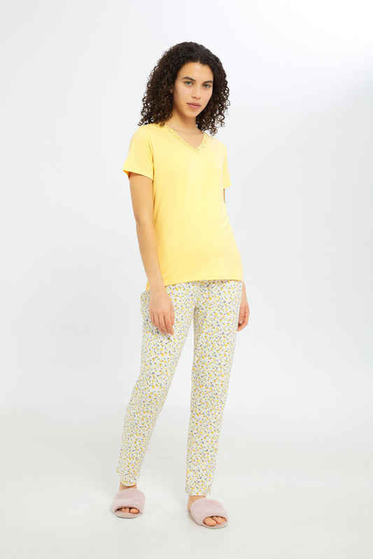 Redtag-Women-Assorted-Short-Sleeves-Pajama-Set-Bottom-Aop-Category:Pyjama-Sets,-Colour:Assorted,-Deals:New-In,-Filter:Women's-Clothing,-H1:LWR,-H2:LDN,-H3:NWR,-H4:PJS,-New-In-Women-APL,-Non-Sale,-Promo:TBL,-S23C,-Season:S23C,-Section:Women,-TBL,-Women-Pyjama-Sets--