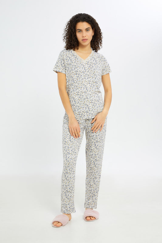 Redtag-Women-Assorted-Short-Sleeves-Pajama-Set-Bottom-Aop-Category:Pyjama-Sets,-Colour:Assorted,-Deals:New-In,-Filter:Women's-Clothing,-H1:LWR,-H2:LDN,-H3:NWR,-H4:PJS,-New-In-Women-APL,-Non-Sale,-Promo:TBL,-S23C,-Season:S23C,-Section:Women,-TBL,-Women-Pyjama-Sets--