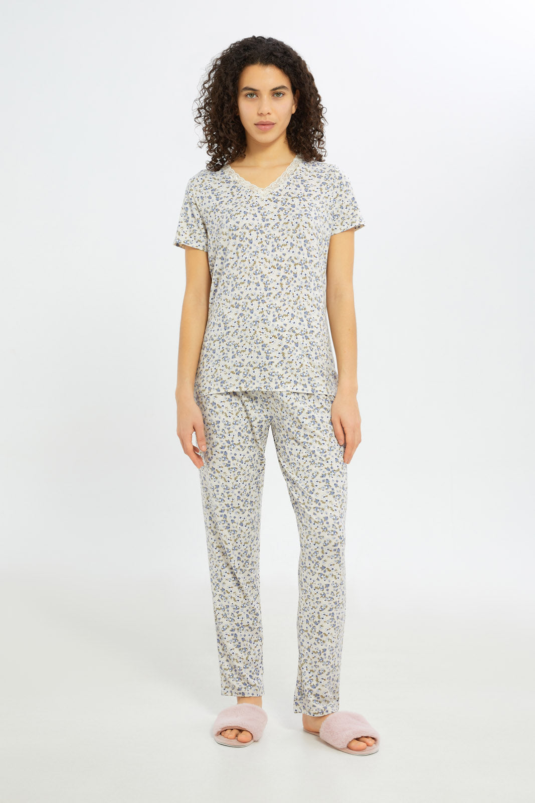 Redtag-Women-Assorted-Short-Sleeves-Pajama-Set-Bottom-Aop-Category:Pyjama-Sets,-Colour:Assorted,-Deals:New-In,-Filter:Women's-Clothing,-H1:LWR,-H2:LDN,-H3:NWR,-H4:PJS,-New-In-Women-APL,-Non-Sale,-Promo:TBL,-S23C,-Season:S23C,-Section:Women,-TBL,-Women-Pyjama-Sets--