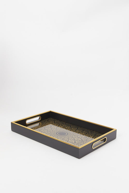 Redtag-Black-Geomatic-Rectangle-Tray-(Medium)-Category:Bakeware,-Colour:Black,-Deals:New-In,-Filter:Home-Dining,-H1:HMW,-H2:DIN,-H3:SEW,-H4:SSI,-HMW-DIN-Serveware,-New-In-HMW-DIN,-Non-Sale,-Promo:STELLA,-S23B,-Season:S23B,-Section:Homewares,-Style:TRAY-MDF-/-WOOD-Home-Dining-