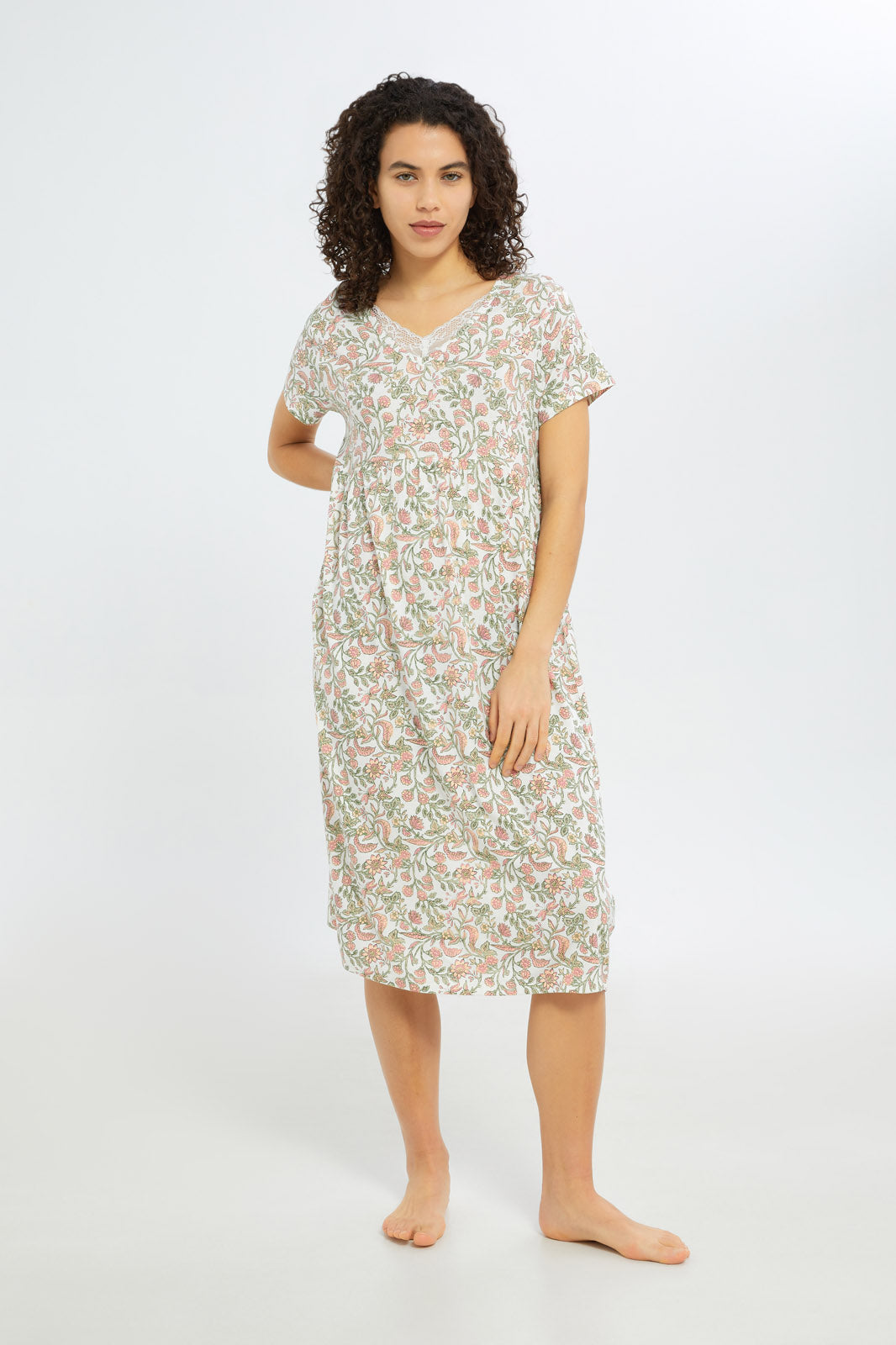 Redtag-Women-Ivory-Aop-Short-Sleeves-Nightgown-In-Extended-Sizes-Category:Nightgowns,-Colour:Assorted,-Deals:New-In,-Filter:Women's-Clothing,-H1:LWR,-H2:LDN,-H3:NWR,-H4:NGN,-New-In-Women-APL,-Non-Sale,-S23C,-Season:S23C,-Section:Women,-Women-Nightgowns--
