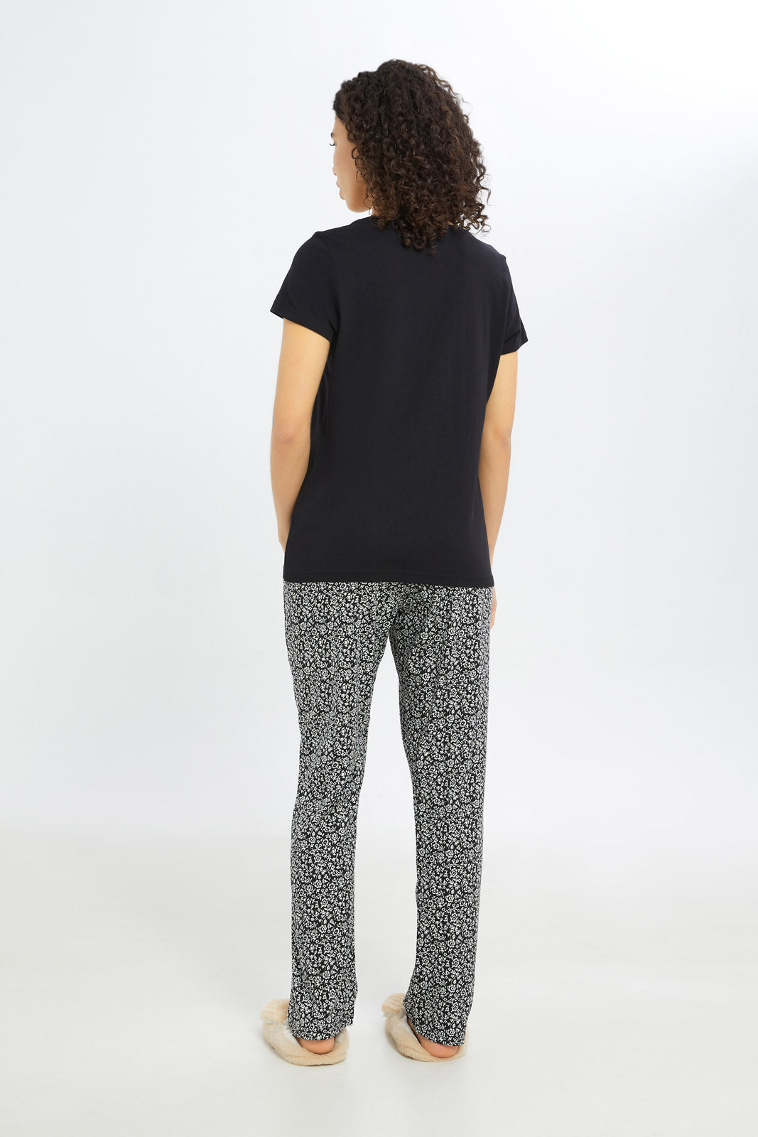 Redtag-Women-Black-Short-Aop-Bottom-Sleeves-Pajama-Set-Category:Pyjama-Sets,-Colour:Assorted,-Deals:New-In,-Filter:Women's-Clothing,-H1:LWR,-H2:LDN,-H3:NWR,-H4:PJS,-New-In-Women-APL,-Non-Sale,-Promo:TBL,-S23C,-Season:S23C,-Section:Women,-TBL,-Women-Pyjama-Sets--