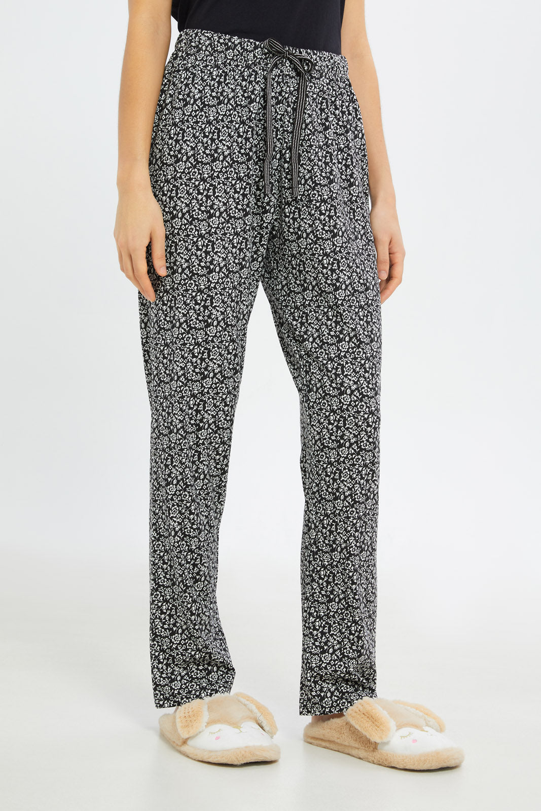 Redtag-Women-Black-Short-Aop-Bottom-Sleeves-Pajama-Set-Category:Pyjama-Sets,-Colour:Assorted,-Deals:New-In,-Filter:Women's-Clothing,-H1:LWR,-H2:LDN,-H3:NWR,-H4:PJS,-New-In-Women-APL,-Non-Sale,-Promo:TBL,-S23C,-Season:S23C,-Section:Women,-TBL,-Women-Pyjama-Sets--
