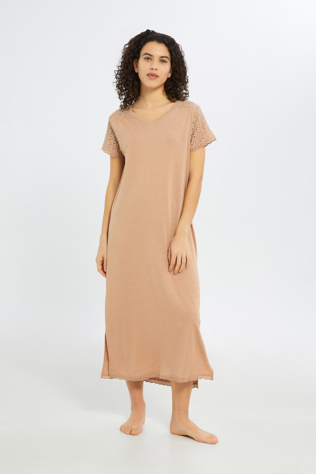 Redtag-Women-Sand-Solid-Short-Sleeves-Nightgown-In-Extended-Size-Category:Nightgowns,-Colour:Assorted,-Deals:New-In,-Filter:Women's-Clothing,-H1:LWR,-H2:LDN,-H3:NWR,-H4:NGN,-New-In-Women-APL,-Non-Sale,-S23C,-Season:S23C,-Section:Women,-Women-Nightgowns--