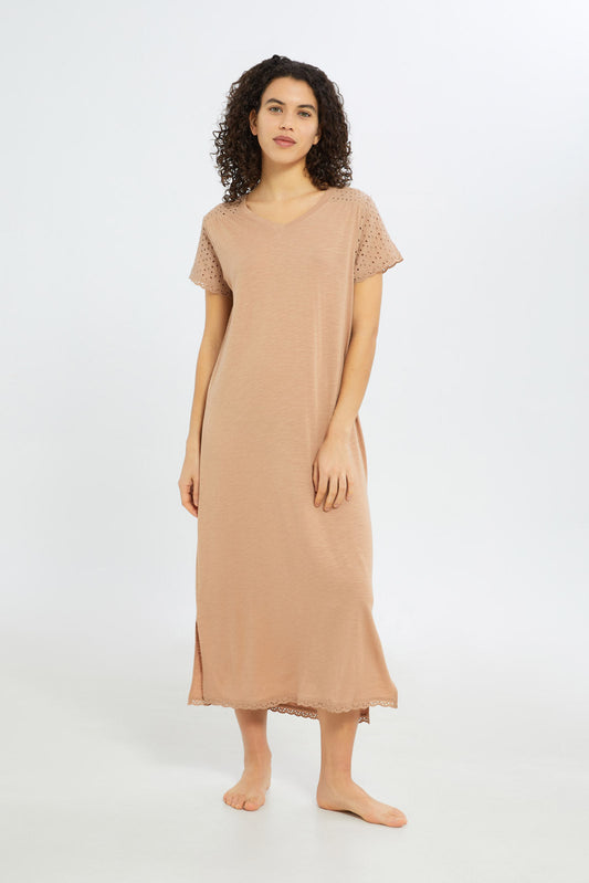 Redtag-Women-Sand-Solid-Short-Sleeves-Nightgown-In-Extended-Size-Category:Nightgowns,-Colour:Assorted,-Deals:New-In,-Filter:Women's-Clothing,-H1:LWR,-H2:LDN,-H3:NWR,-H4:NGN,-New-In-Women-APL,-Non-Sale,-S23C,-Season:S23C,-Section:Women,-Women-Nightgowns--