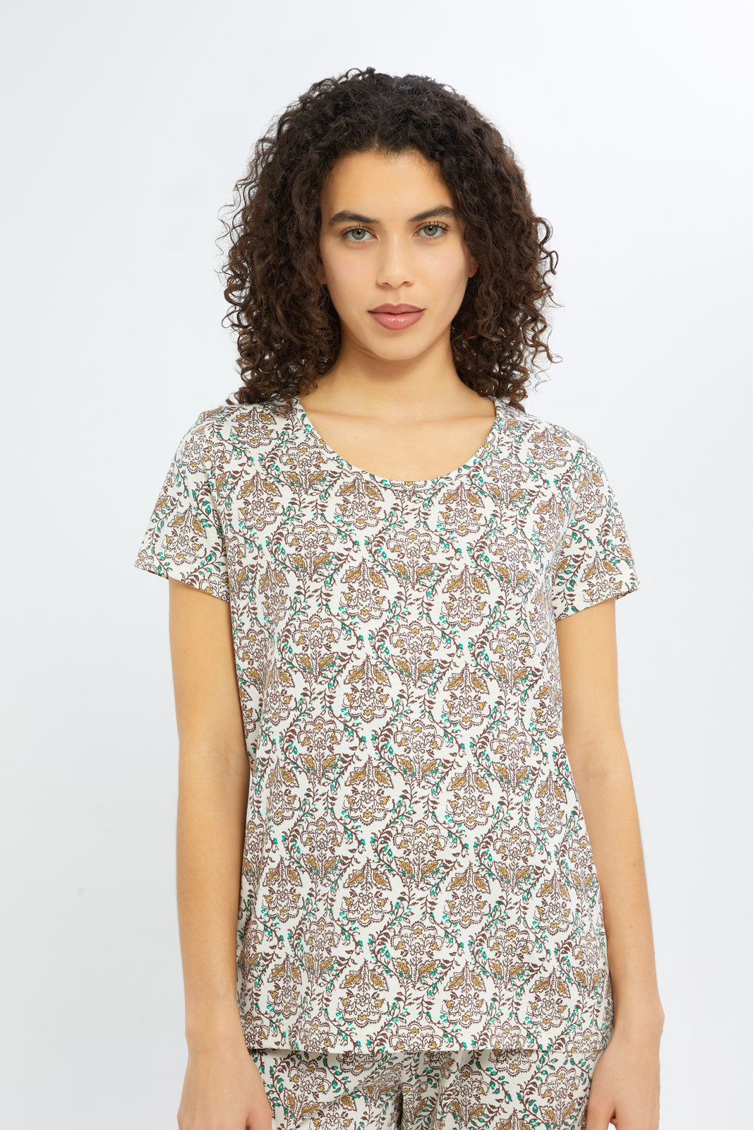 Redtag-Women-Cream-Short-Aop-Bottom-Sleeves-Pajama-Set-Category:Pyjama-Sets,-Colour:Assorted,-Deals:New-In,-Filter:Women's-Clothing,-H1:LWR,-H2:LDN,-H3:NWR,-H4:PJS,-New-In-Women-APL,-Non-Sale,-Promo:TBL,-S23C,-Season:S23C,-Section:Women,-TBL,-Women-Pyjama-Sets--