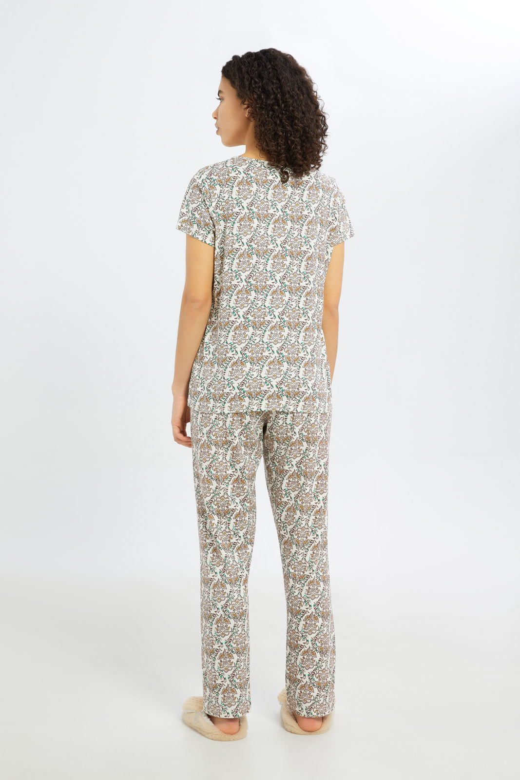 Redtag-Women-Cream-Short-Aop-Bottom-Sleeves-Pajama-Set-Category:Pyjama-Sets,-Colour:Assorted,-Deals:New-In,-Filter:Women's-Clothing,-H1:LWR,-H2:LDN,-H3:NWR,-H4:PJS,-New-In-Women-APL,-Non-Sale,-Promo:TBL,-S23C,-Season:S23C,-Section:Women,-TBL,-Women-Pyjama-Sets--