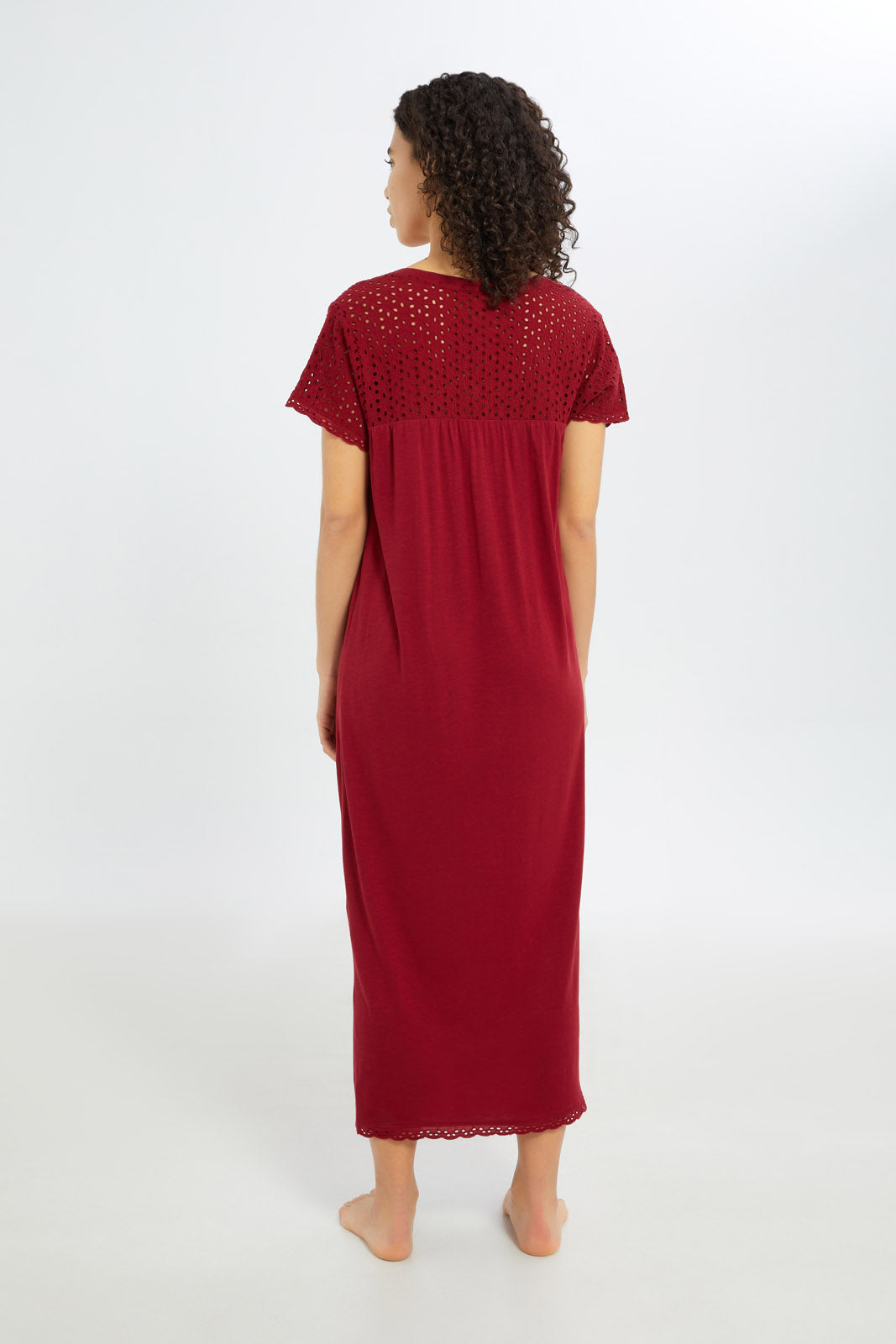 Redtag-Women-Burgundy-Solid-Short-Sleeves-Nightgown-Category:Nightgowns,-Colour:Assorted,-Deals:New-In,-Filter:Women's-Clothing,-H1:LWR,-H2:LDN,-H3:NWR,-H4:NGN,-New-In-Women-APL,-Non-Sale,-S23C,-Season:S23C,-Section:Women,-Women-Nightgowns--