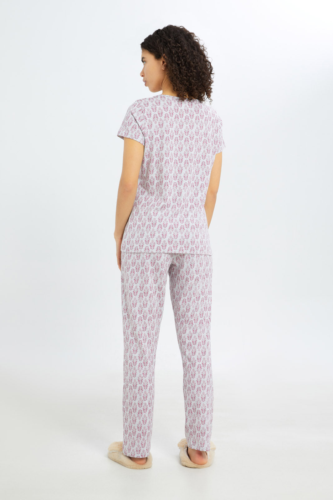 Redtag-Women-Grey-Short-Aop-Bottom-Sleeves-Pajama-Set-Category:Pyjama-Sets,-Colour:Assorted,-Deals:New-In,-Filter:Women's-Clothing,-H1:LWR,-H2:LDN,-H3:NWR,-H4:PJS,-New-In-Women-APL,-Non-Sale,-Promo:TBL,-S23C,-Season:S23C,-Section:Women,-TBL,-Women-Pyjama-Sets--