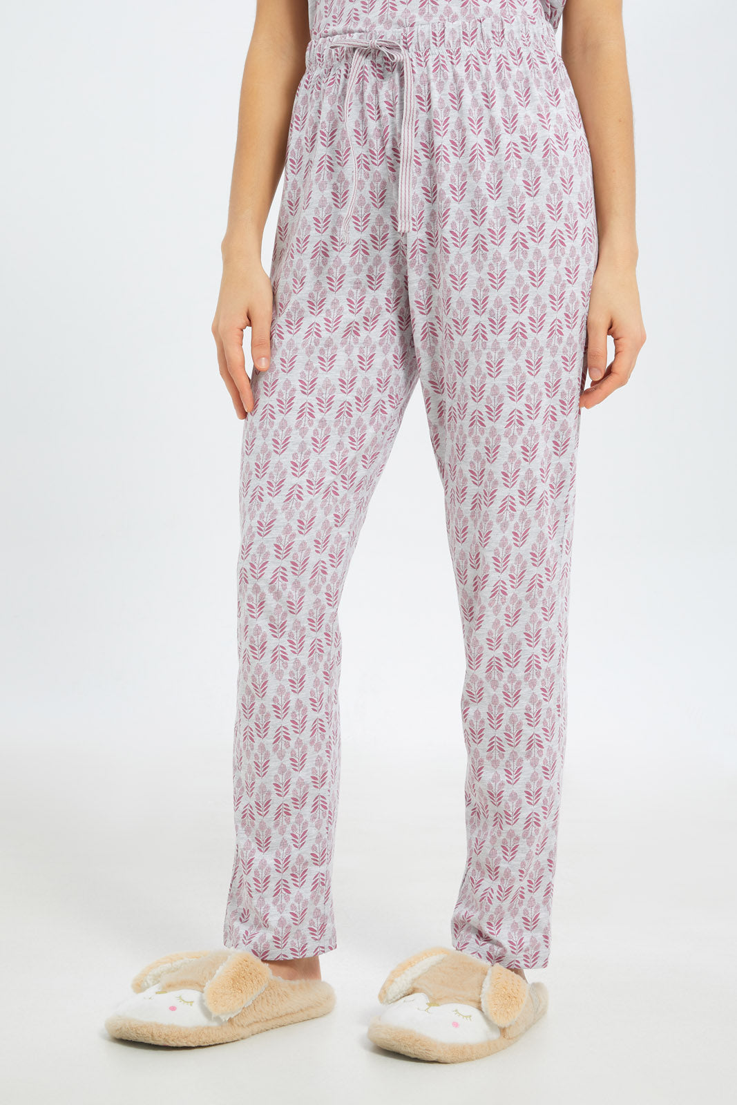 Redtag-Women-Grey-Short-Aop-Bottom-Sleeves-Pajama-Set-Category:Pyjama-Sets,-Colour:Assorted,-Deals:New-In,-Filter:Women's-Clothing,-H1:LWR,-H2:LDN,-H3:NWR,-H4:PJS,-New-In-Women-APL,-Non-Sale,-Promo:TBL,-S23C,-Season:S23C,-Section:Women,-TBL,-Women-Pyjama-Sets--