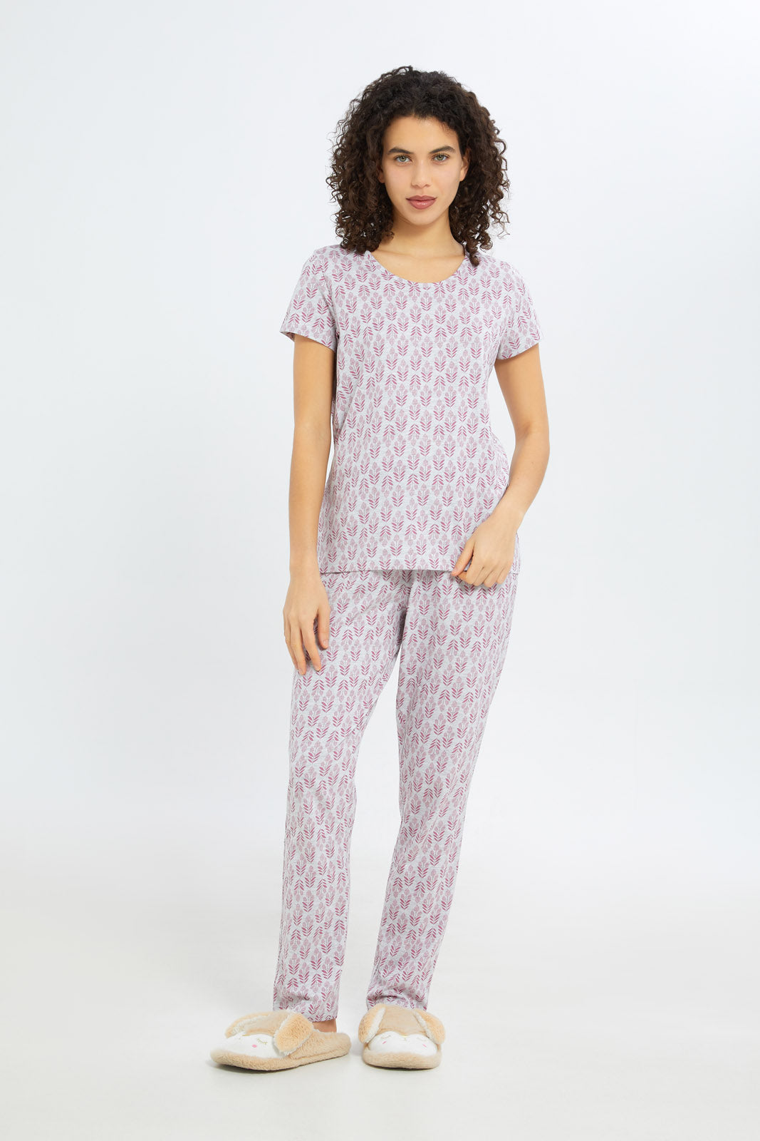 Redtag-Women-Grey-Short-Aop-Bottom-Sleeves-Pajama-Set-Category:Pyjama-Sets,-Colour:Assorted,-Deals:New-In,-Filter:Women's-Clothing,-H1:LWR,-H2:LDN,-H3:NWR,-H4:PJS,-New-In-Women-APL,-Non-Sale,-Promo:TBL,-S23C,-Season:S23C,-Section:Women,-TBL,-Women-Pyjama-Sets--