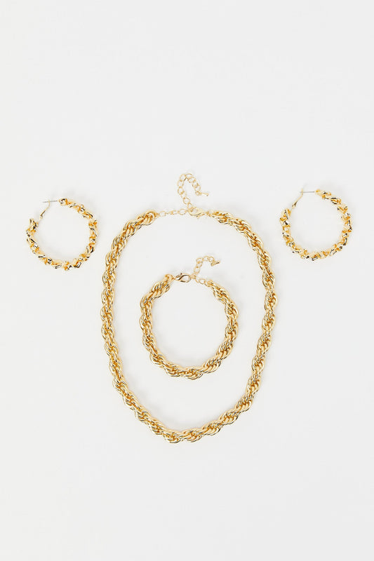 Redtag-Gold-Heavy-Chain-Embellished-Necklace-And-Earrings-Category:Jwellery,-Colour:Assorted,-Filter:Women's-Accessories,-LEC-Jewellery,-New-In,-New-In-Women-ACC,-Non-Sale,-RMD,-S23B,-Section:Women-Women-