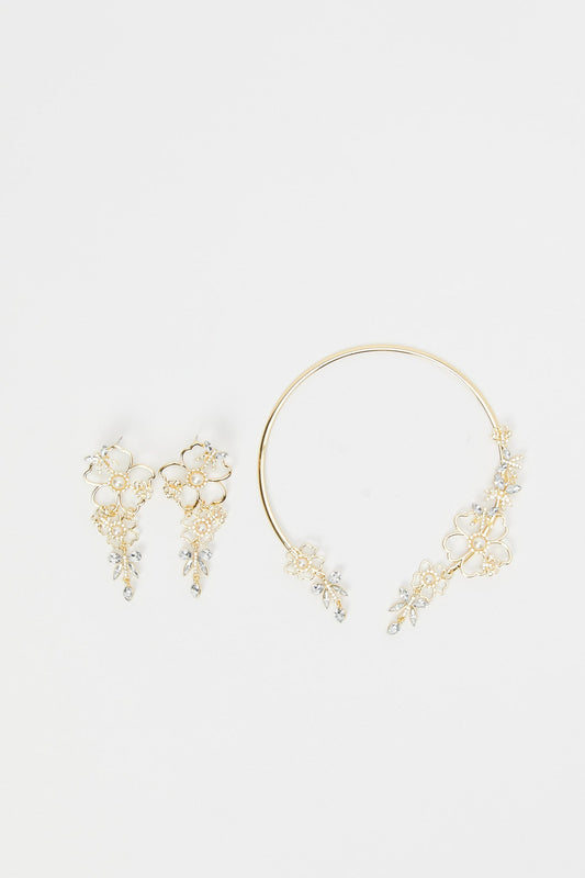 Redtag-Gold-And-Stone-Floral-Necklace-And-Earrings-Category:Jwellery,-Colour:Assorted,-Filter:Women's-Accessories,-LEC-Jewellery,-New-In,-New-In-Women-ACC,-Non-Sale,-RMD,-S23B,-Section:Women-Women-