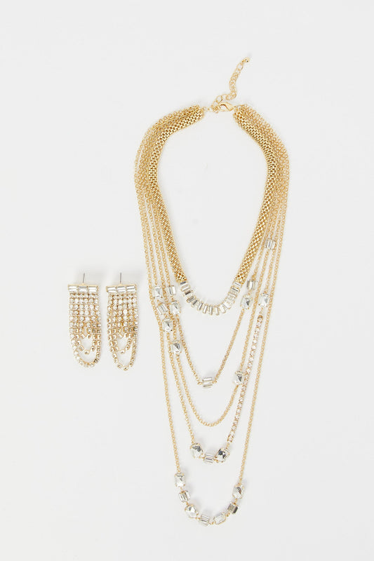 Redtag-Gold-Choker-And-Multilayered-Necklace-And-Earrings-Category:Jwellery,-Colour:Assorted,-Filter:Women's-Accessories,-LEC-Jewellery,-New-In,-New-In-Women-ACC,-Non-Sale,-RMD,-S23B,-Section:Women-Women-