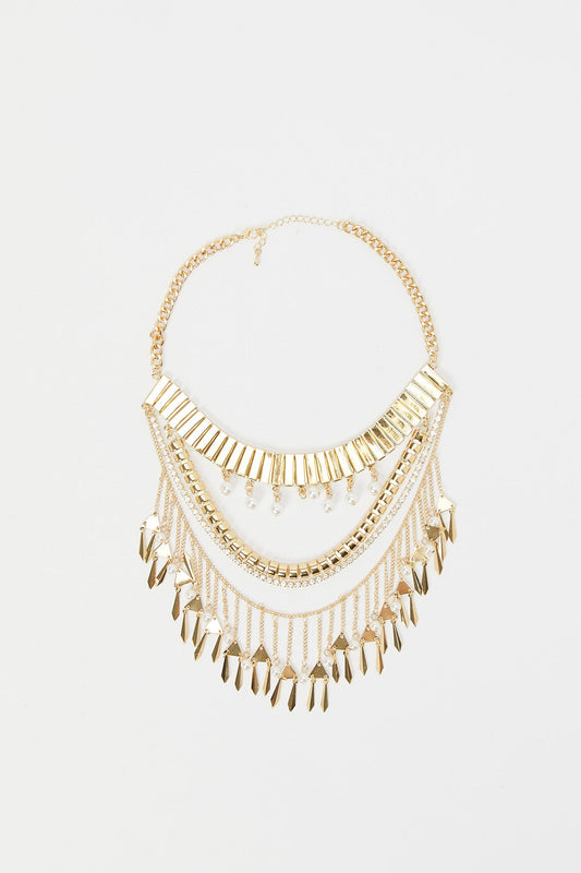 Redtag-Gold-Statement-Multilayered-Necklace-Category:Jwellery,-Colour:Assorted,-Filter:Women's-Accessories,-LEC-Jewellery,-New-In,-New-In-Women-ACC,-Non-Sale,-RMD,-S23B,-Section:Women-Women-